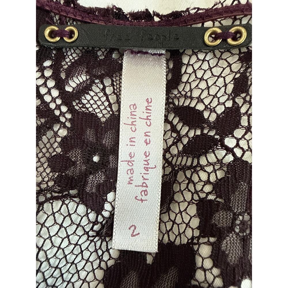 Free People Tweed Lace Dress Size 2 Purple Wool Blend Mini Boho - Picture 7 of 8